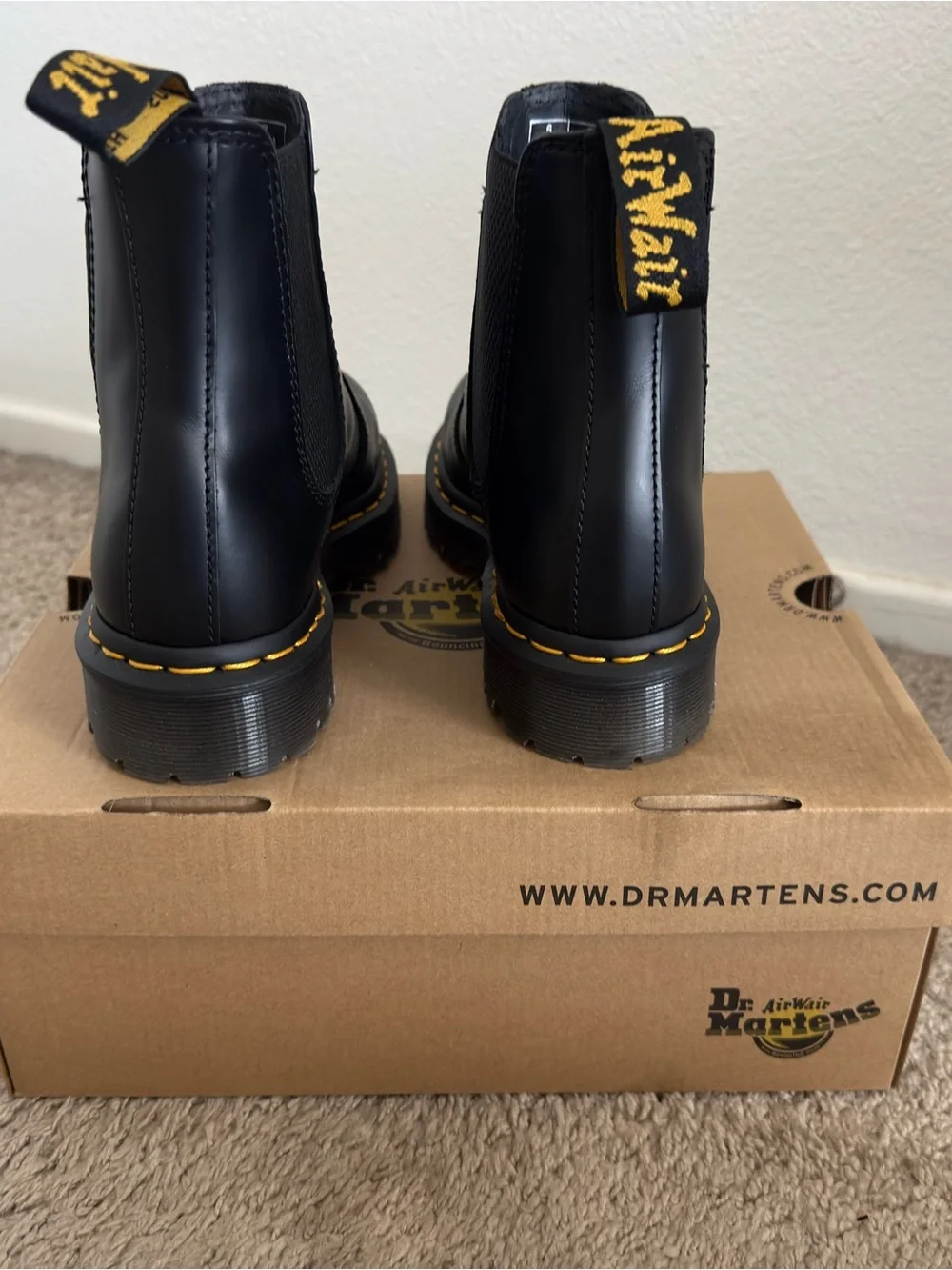 Dr. Martens Black Leather Chelsea Boots with Yellow Stitching